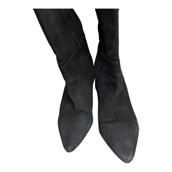 Aquatalia Karly Black Suede Knee High Pointed Toe Block Heel Minimal Boots 9.5 - Picture 2 of 8